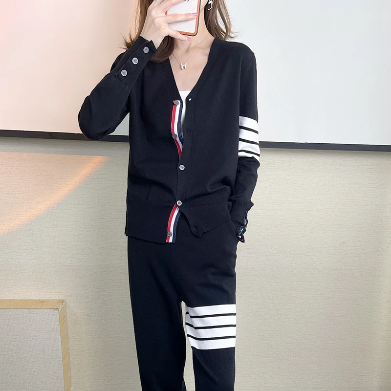 2021 Women\'s Cashmere Long sleeve TB Cashmere suit Knitted  Cashmere Sweater Women Two piece set