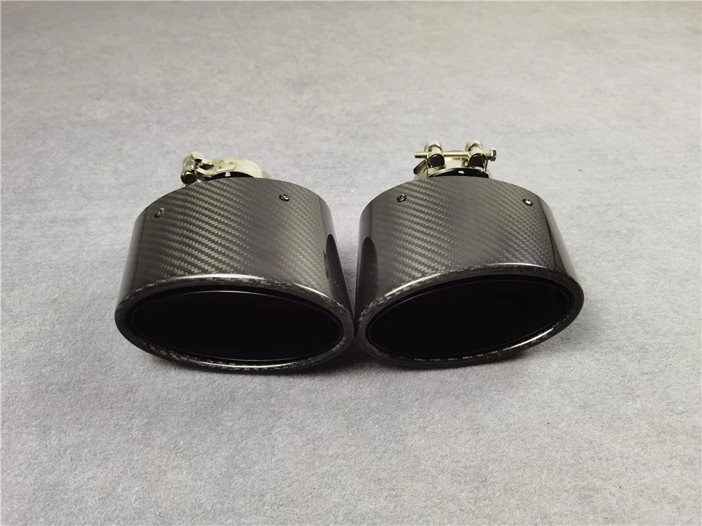 One Pair REMUS Exhaust Pipe Carbon Muffler Tip Big Oval Shape Outlet 155*90MM Glossy Black Stainless Tail Throat Rear Nozzles