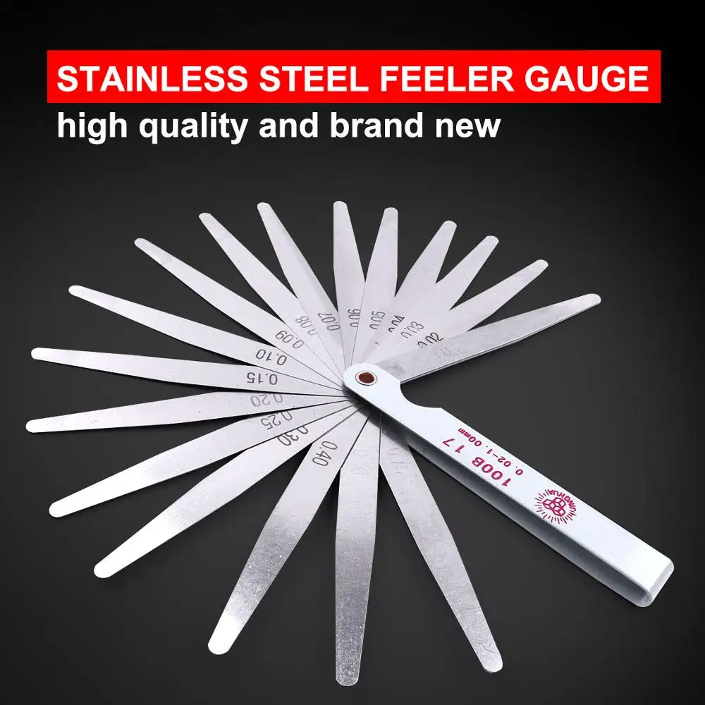 1Pcs Stainless Steel 100mm 0.02 to 1mm Metric Feeler Gauge Gap Filler Thickness Measuring Tool 17 Blades