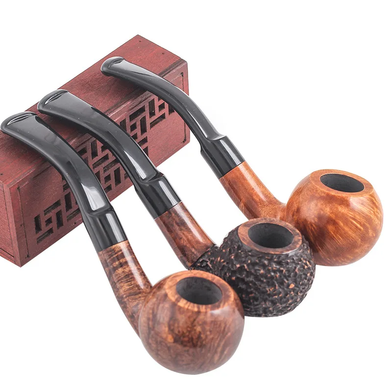 

Bent Type Pipe Briar Smoking Pipe 9mm Filter Handmade Old-fashioned Portable Tobacco Pipe for Men