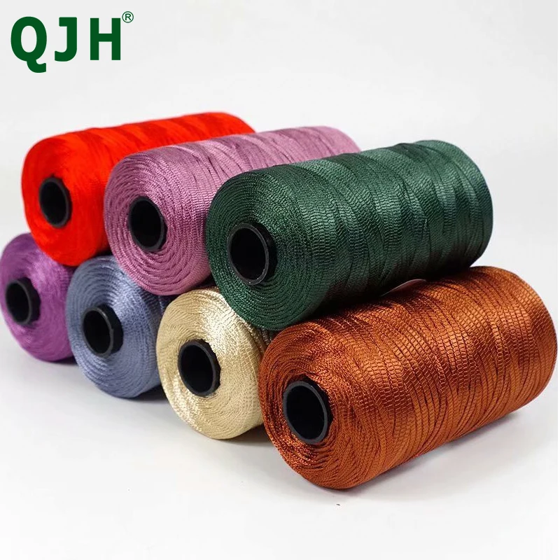 QJH Newest Summer Crochet Yarn Satin Webbing Designed Blended Fancy Yarn  500g/6Pcs 3.0mm  for DIY Hat Handbag  for Woman