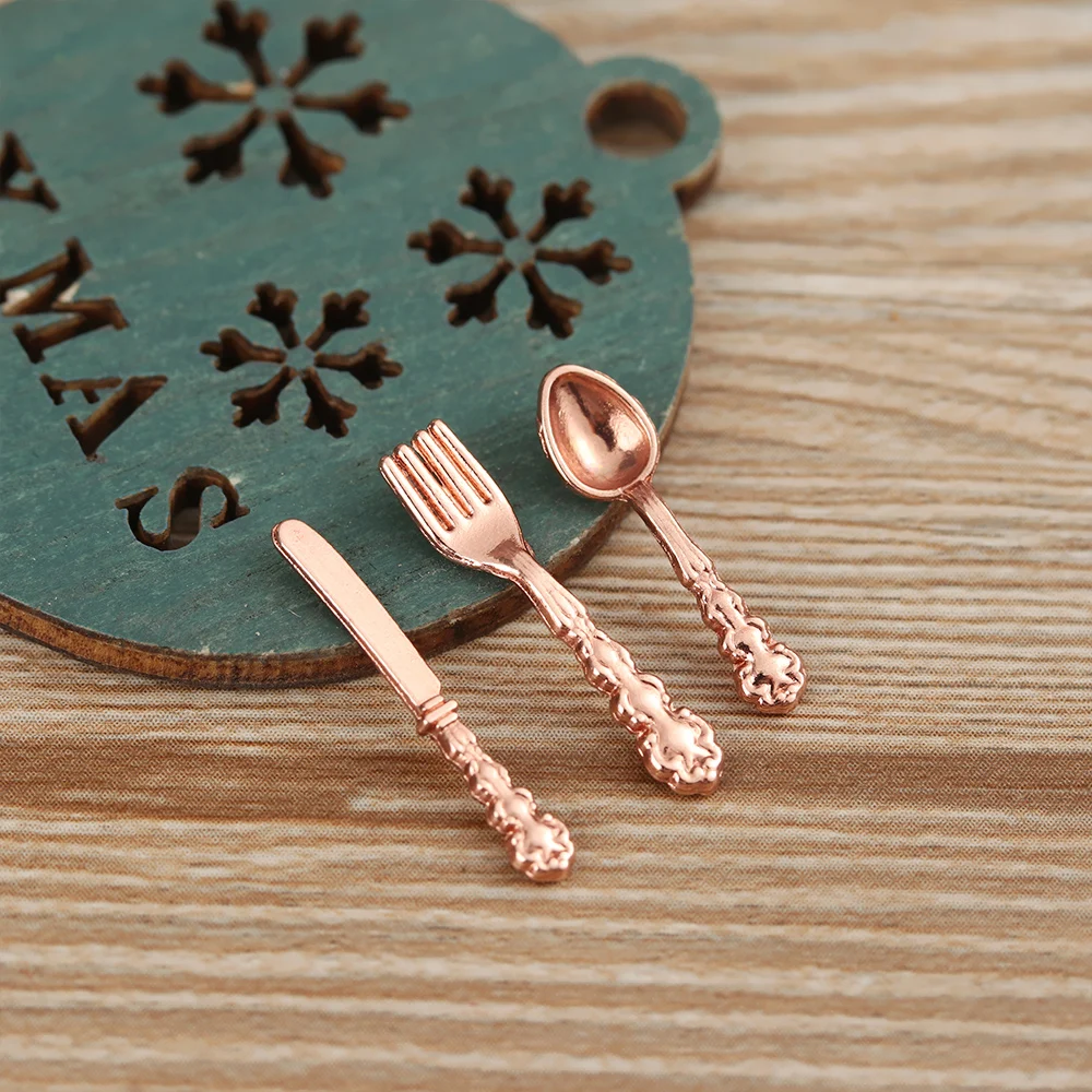 12Pcs Dollhouse Toy Furniture Gold Silver 1:12 Scale Simulation Mini Cutlery Doll Accessory Fork Knife Spoon Miniature Tableware