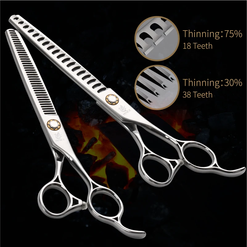 Fenice JP 440C Pet Grooming Scissors 6.5/7 Inch Bearing Screws Thinning Shears for Professional Dog Groomer Tools 30/75% Rate