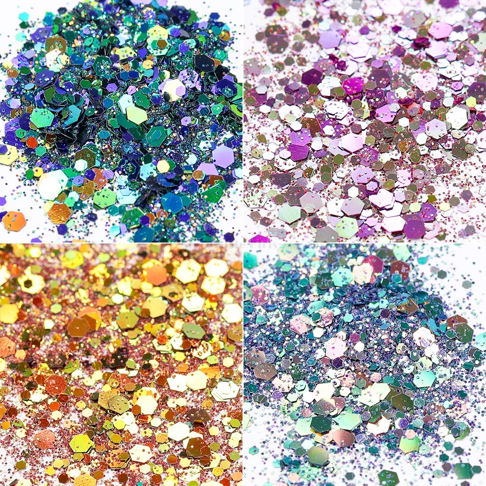 12 Grids/Box Glitter Holographic Laser Chameleon Hexagon Sequins Powder Nail Art Slice Decoration Manicure DIY Set