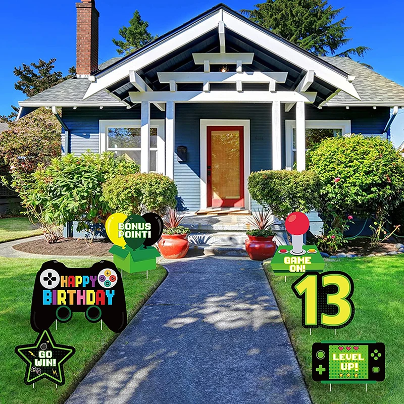 6Pc 13th Video Game Happy Birthday Yard Sign Colorful Outdoor Lawn Signs Gaming Garden Party Decoration for Teenager Adult