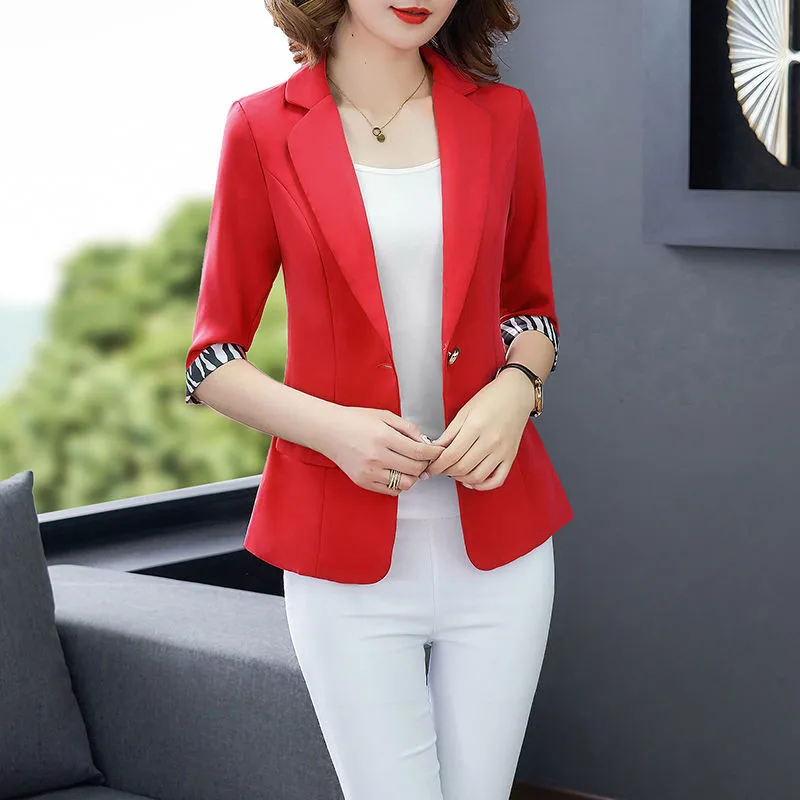 2022 New Summer Women Jacket Blazers 3/4 Sleeve Loose Casual Coats Notched Collar Blezer Femme Outwear XXXL