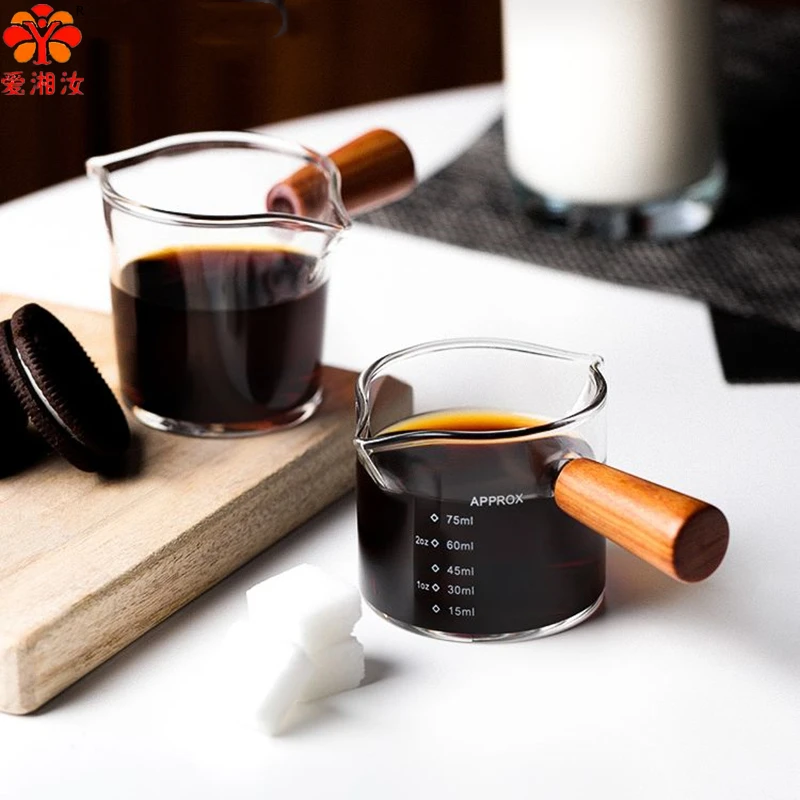 Aixiangru Italy Espresso Cups Wooden Handle Glass Retro Milk Mugs Coffee Accessories Measuring Cup Jigger Measure Cup