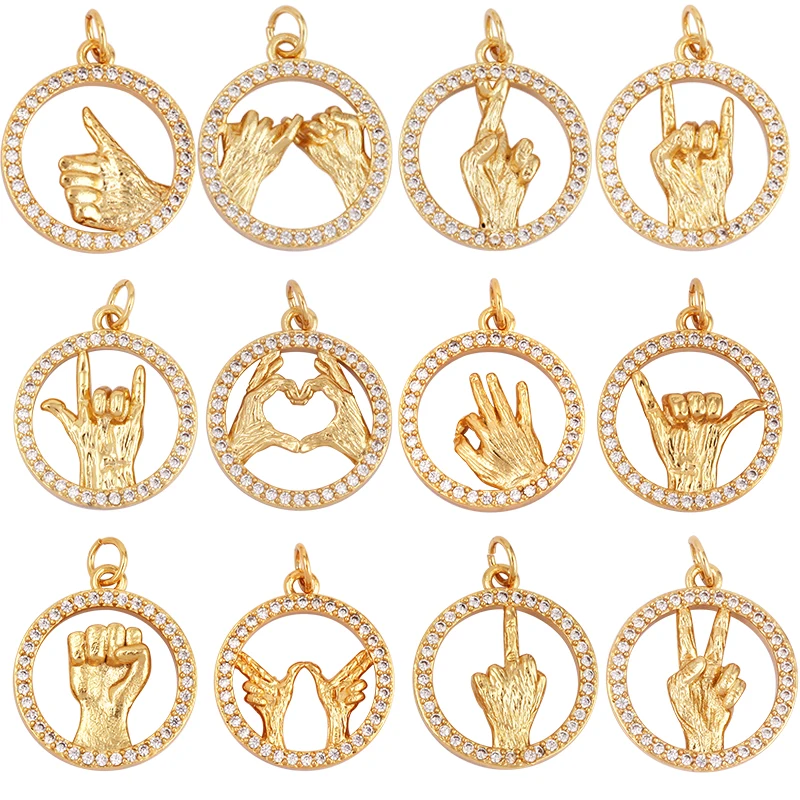 Hand Gesture Finger Sign Language Charm Pendant, Cubic Zironia CZ Paved,Jewelry Necklace Bracelet Making Wholesale Supplies L70