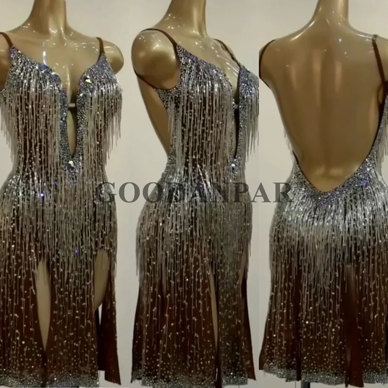 Latin dance dress　beads tube sexy latin dancewear beads fringe latin dress rhinestones dance costume lady competition