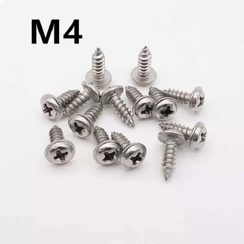 

200PCS M4x4/5/6/8/10/12/16mm PWA Carbon Steel Drywall Screws With Pad Round Head Pan Tapping Self-tapping Screw