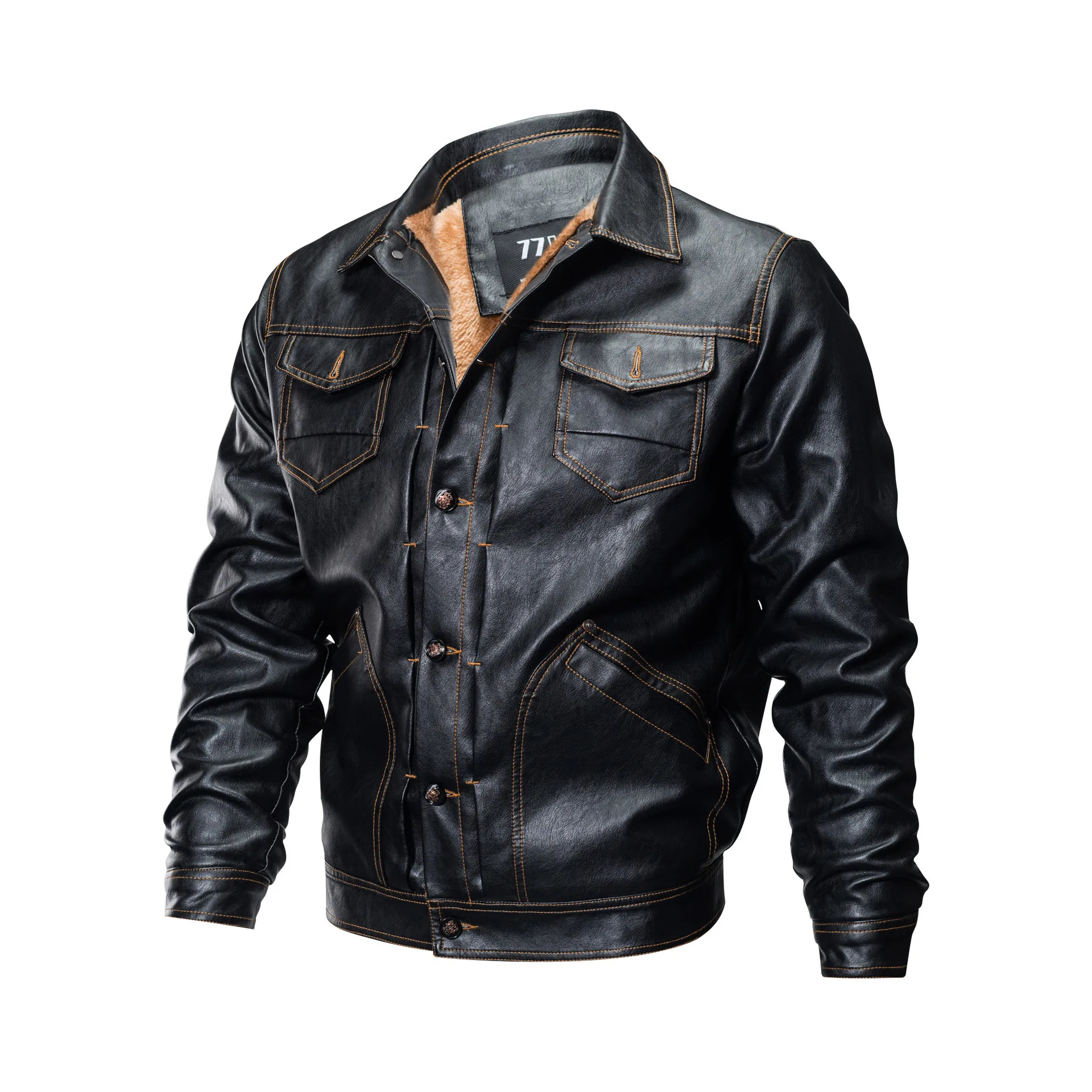 

Men's Leather Jackets Spring Fashion Men's Single Breasted Jacket Youth Handsome Long Sleeves Coats Solid Color Leather Coat