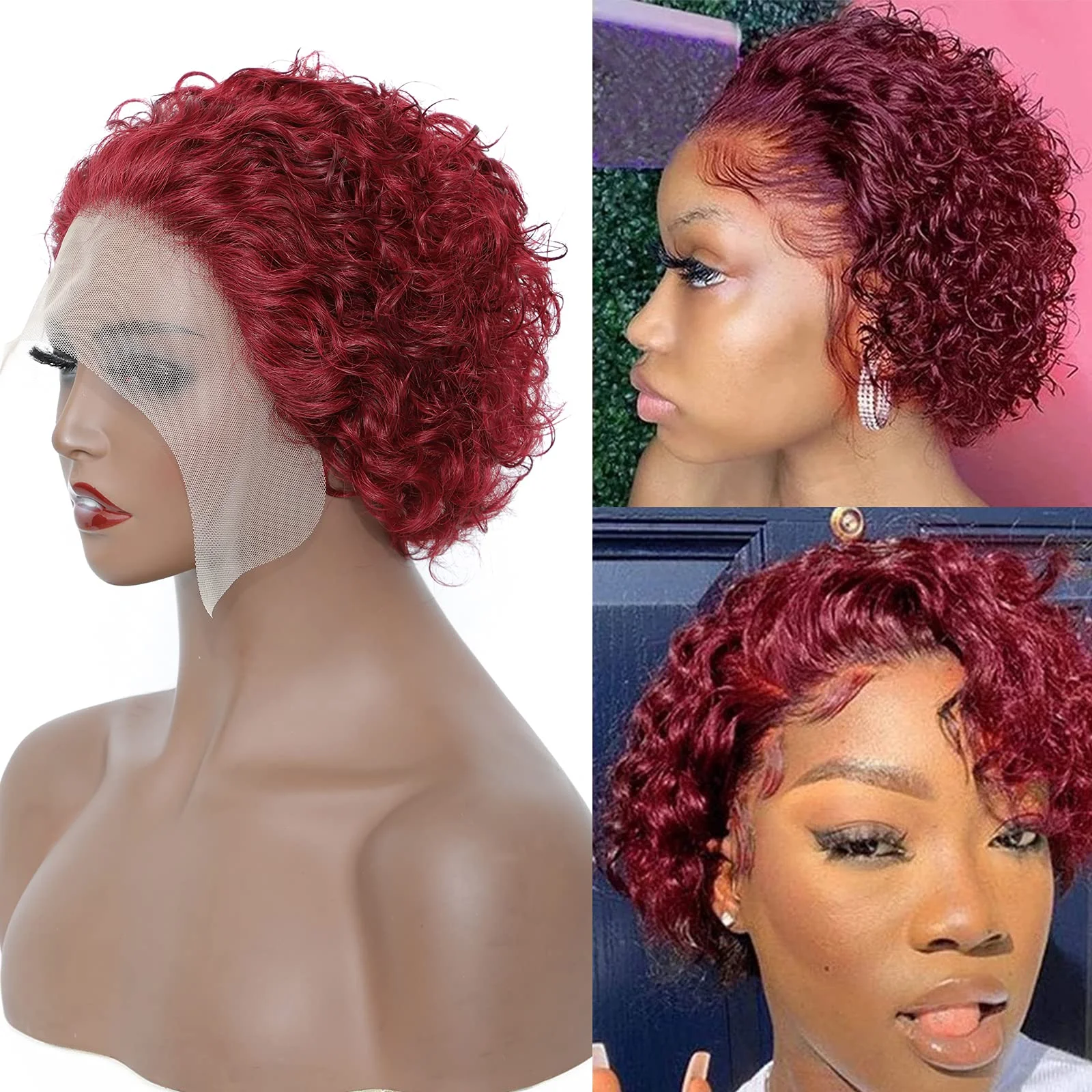 Curto Pixie Cut Wig Curly Perucas de Cabelo Humano Brasileiro Parte Peruca Lace para As Mulheres 13X1 Transparente Lace Frontal Peruca