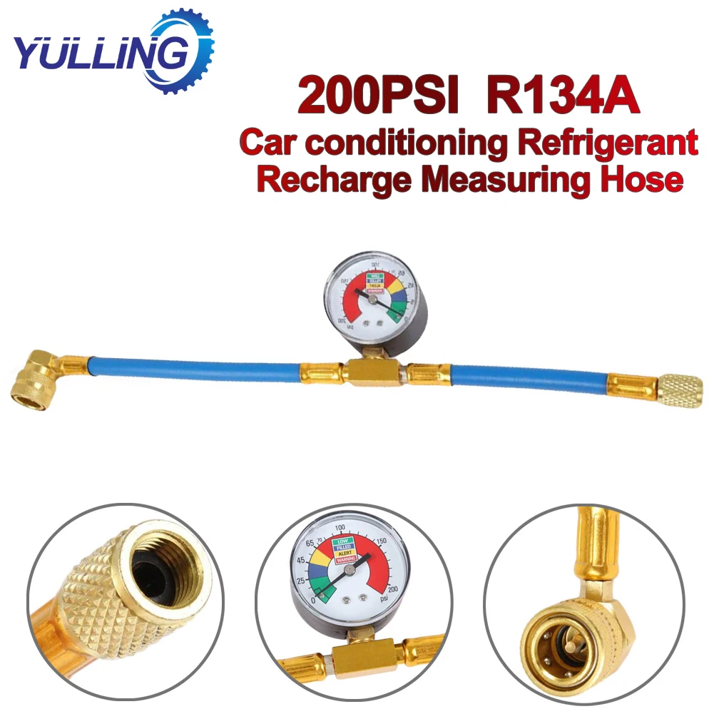 

Quality R134A 200PSI Car Auto AC Air Conditioning R134A Refrigerant Recharge Measuring Hoses With Pressure Gauge Wholesale