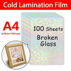 10-100 Sheet Cold Laminating Film Holographic Foil Adhesive Tape Broken Glass On Paper Plastic A4 Photo Laminating Film DIY Card