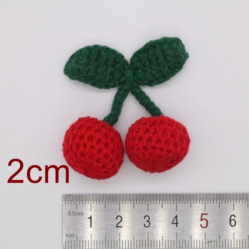 2/5Pcs Cotton Hand-knitted Woolen Green Leaf Red Cherries Crafts DIY Earrings Pendant Hair Hat Bag Key Ring Clothing Accessories