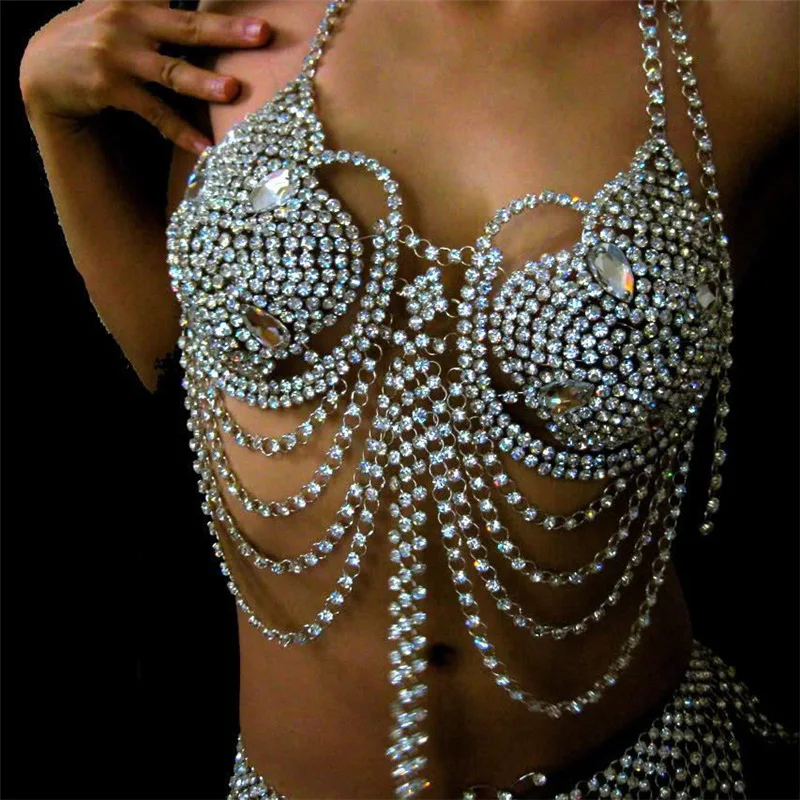 Sexy Body Chain Crystal Bra Chain Bikini Beach Outfit Chest Chain Dress Chain Dance Catwalk Tassels портупея Body Jewelry
