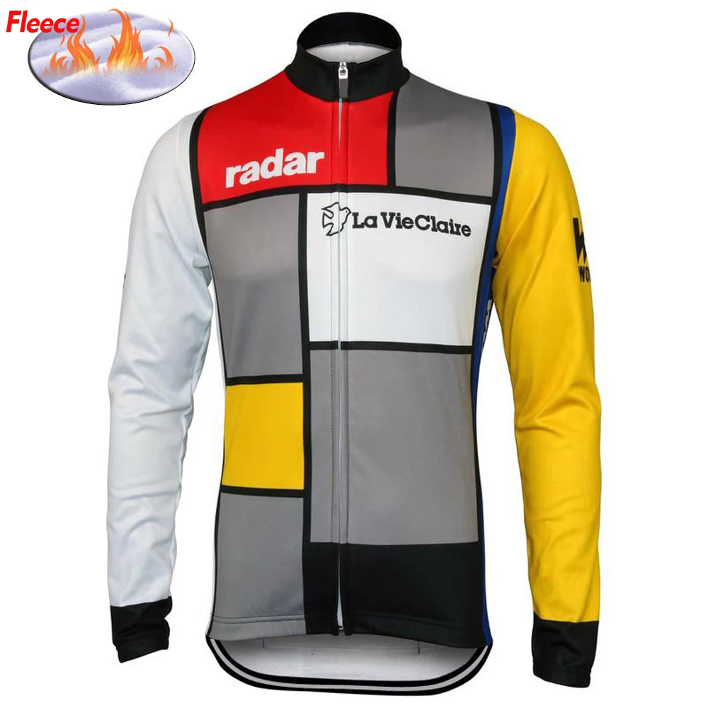 

LA VIE CLAIRE Retro Winter Fleece Cycling Jersey Team Bike Clothing Road Bicycle Wear Shirts Long Sleeve Thin