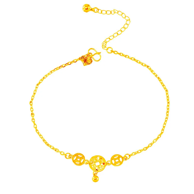 24K Gold Plated Anklet Bracelet for Women Girls Ethnic Coin Charm Anklet Friends Lovers Couples Family Gold Anklet Jewelry Gift