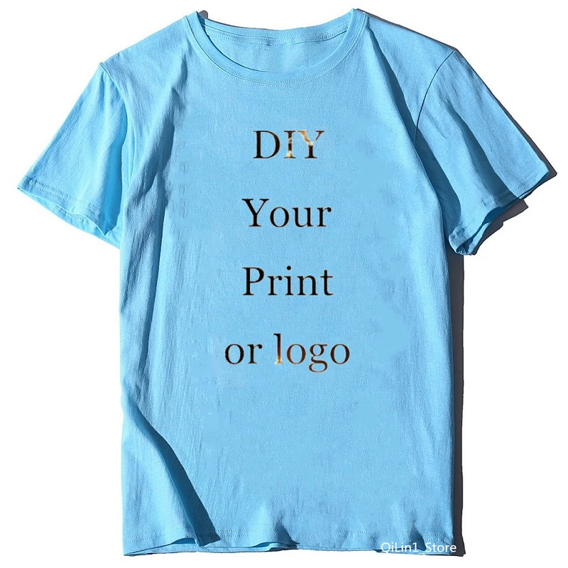 Customized Print solid t shirt men women Your OWN Design Logo/Picture pink yellow Blue orange grey green Custom t-shirt male top