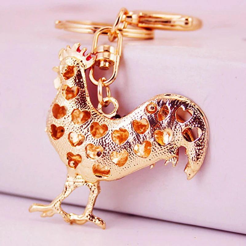 Crystal Floral Chicken Rooster Key Chains Ring Keychains Animal Jewelry For Women Girls Bag Car Charms Gifts