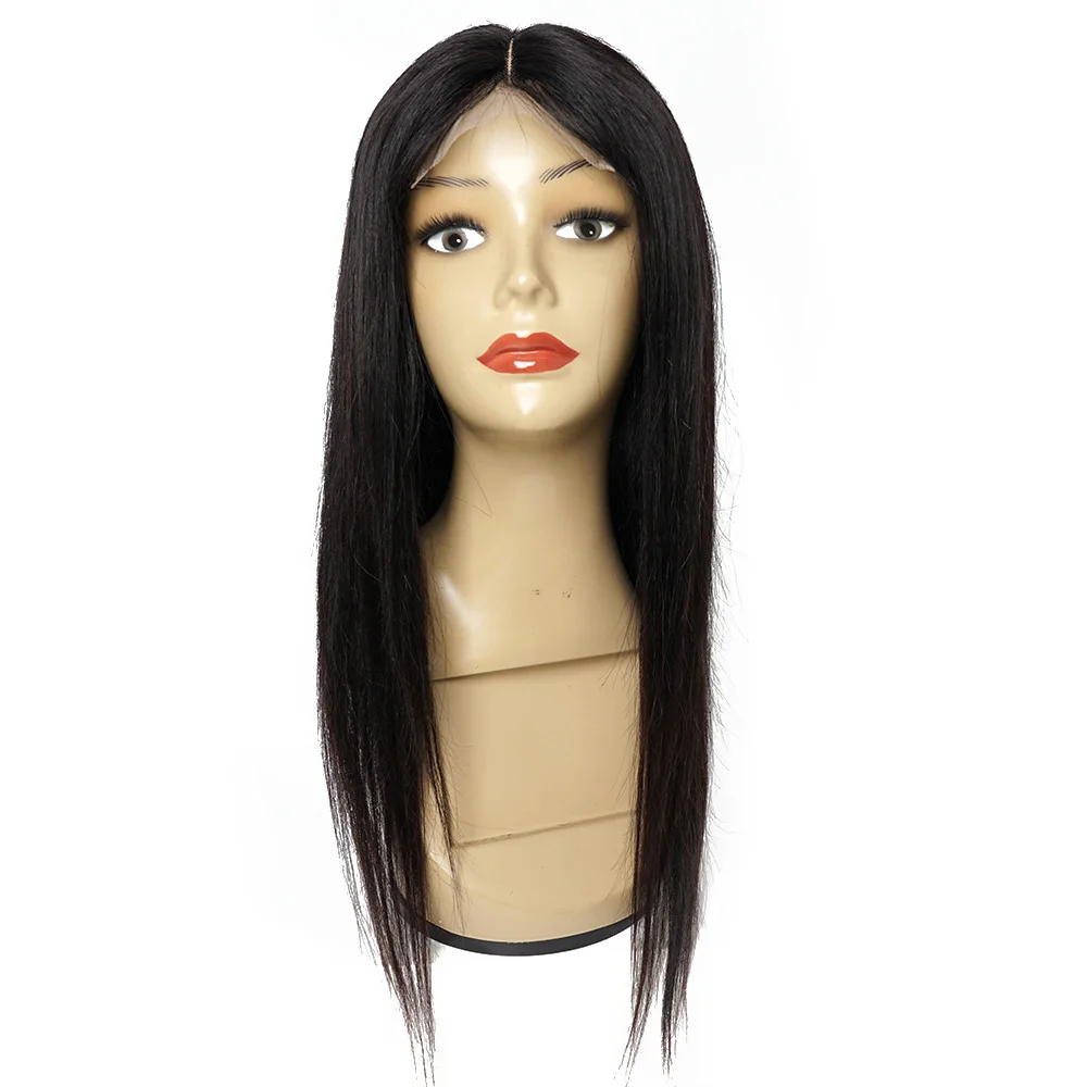 Straight Indian Cabelo Humano Peruca, T Parte Lace Wig, Parte Média, Pré-Arrastado, Linha de Cabelo Do Bebê, 12 a 30 \