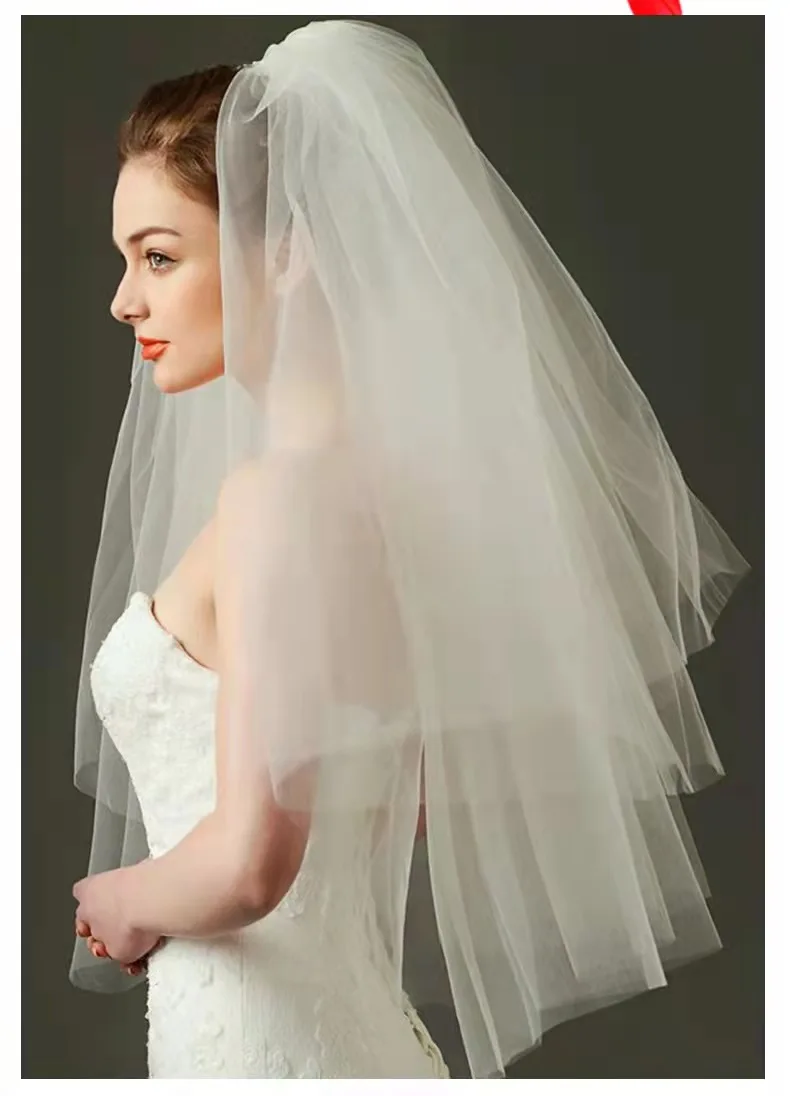 Chính Thức Cưới Veil 1.5 Mét 2 Lớp Cô Dâu Mũ Trùm Đầu Màu Trắng Ngà Đơn Giản Cô Dâu Vân Với Lược Cưới Phụ Kiện De Novia velo