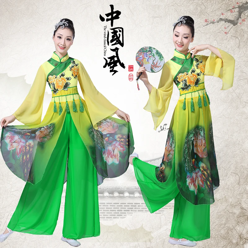 Women's classical dance costumes 2019 new adult elegant embroidery printing Yangko clothing dance national dance costume