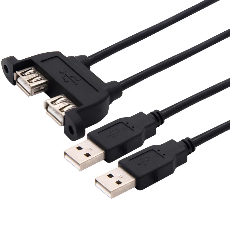 Dual USB 2.0 Male to Dual USB 2.0 Female USB 2.0 Extension Cable with Screw Panel Mount Male to Female 30cm 50cm