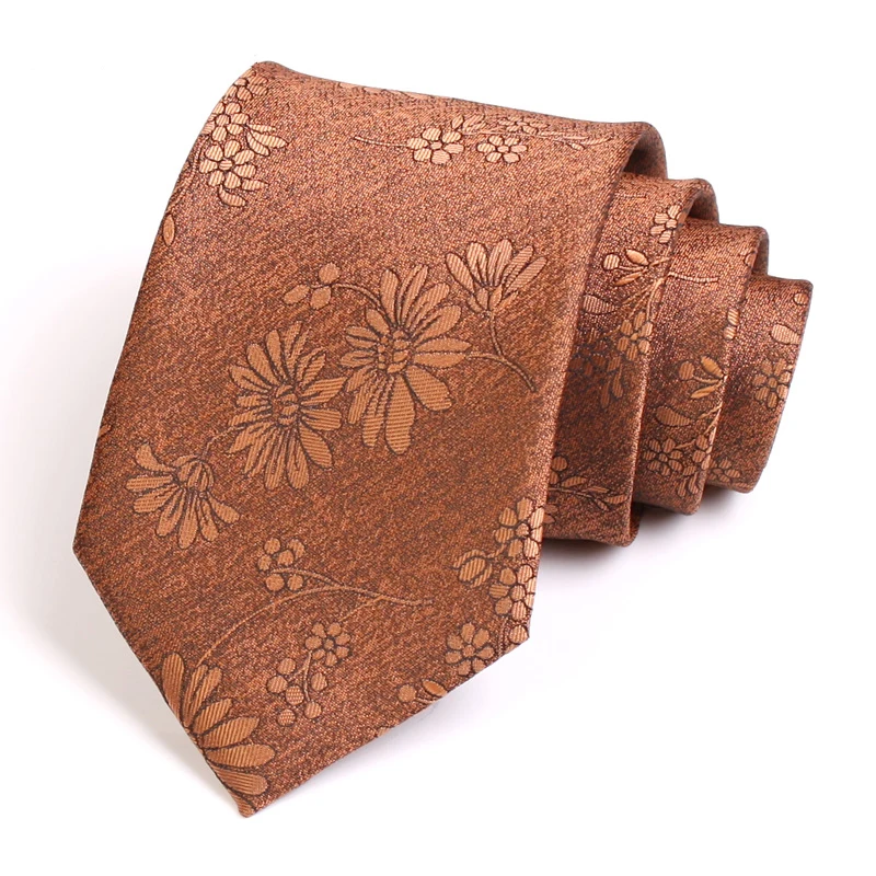 Classical Men's Tie High Quality Khaki Floral  8CM Wide Ties For Men Business Suit Work Necktie Male Fashion Formal Neck Tie