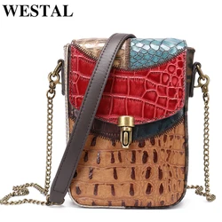 WESTAL Mini Crossbody Bags with Chain Strap Small Women's Shoulder Bag Genuine Leather Multicolor Phone Bag 7674-colorful