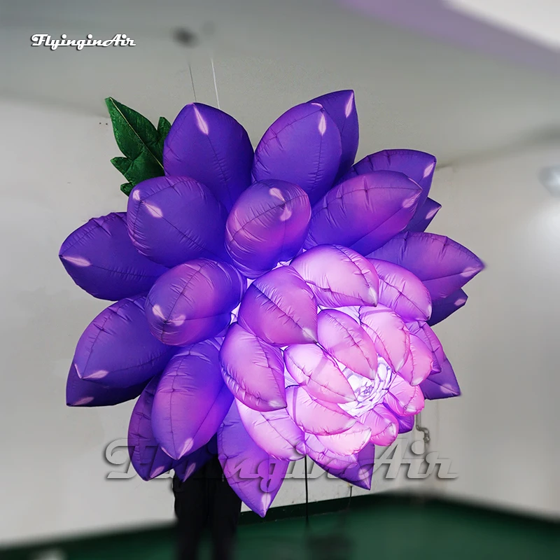 Personalized Hanging Lighting Inflatable Succulent Plant flower 2m/3m Purple Air Blown Blooming Flower Balloon For Wedding Event