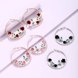 Lost Lady New HoopEarrings Earrings Fashion IN Sweet And Romantic Rose Flower Circle Earrings Alloy Jewelry Wholesale Direct