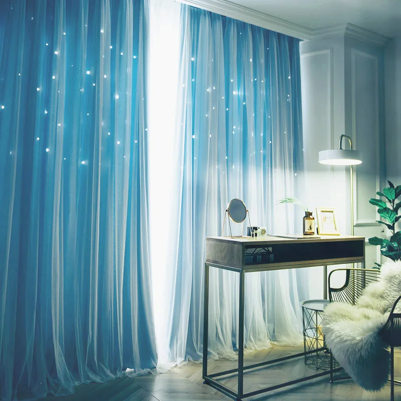 

Modern Blackout Curtains For Kids Girls Bedroom Window Double Layer Star Cut Out Curtains Ready Made Finished Drapes