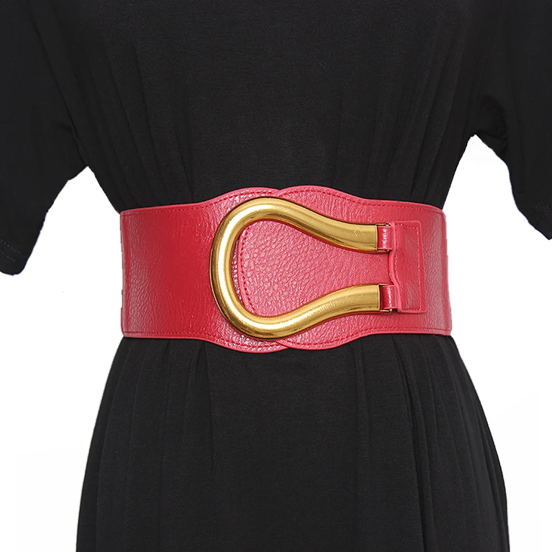 

2020 New Fashion ladies belt Wide PU leather metal U-shaped pin buckle belt banquet dress Elastic Female belt For Women