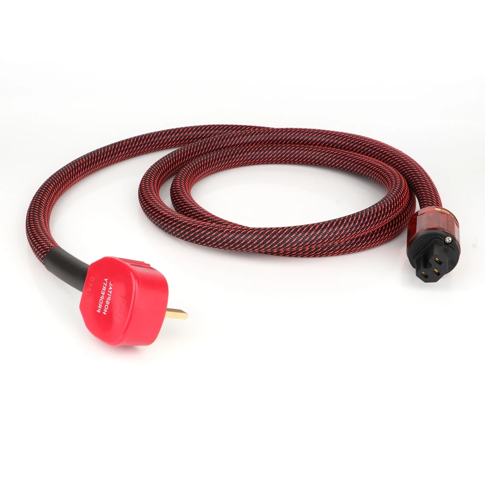 Kabel daya AC berlapis perak Hifi kualitas tinggi dengan colokan Inggris C-046 konektor IEC perempuan Schuko kabel daya garis warna merah