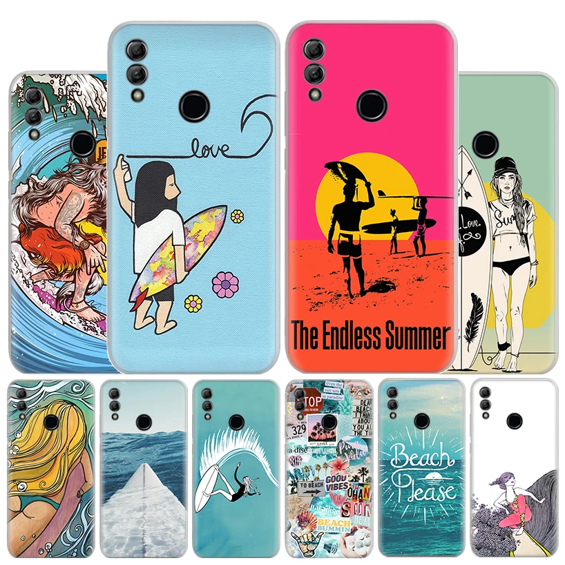 Surfboard Surfing Art Surf Girl Summer Cover Phone Case For Huawei Y5 Y6 Y7 Y9S P Smart Z 2019 Honor 10 Lite 9 20 9X 8S 8X 8A Pr