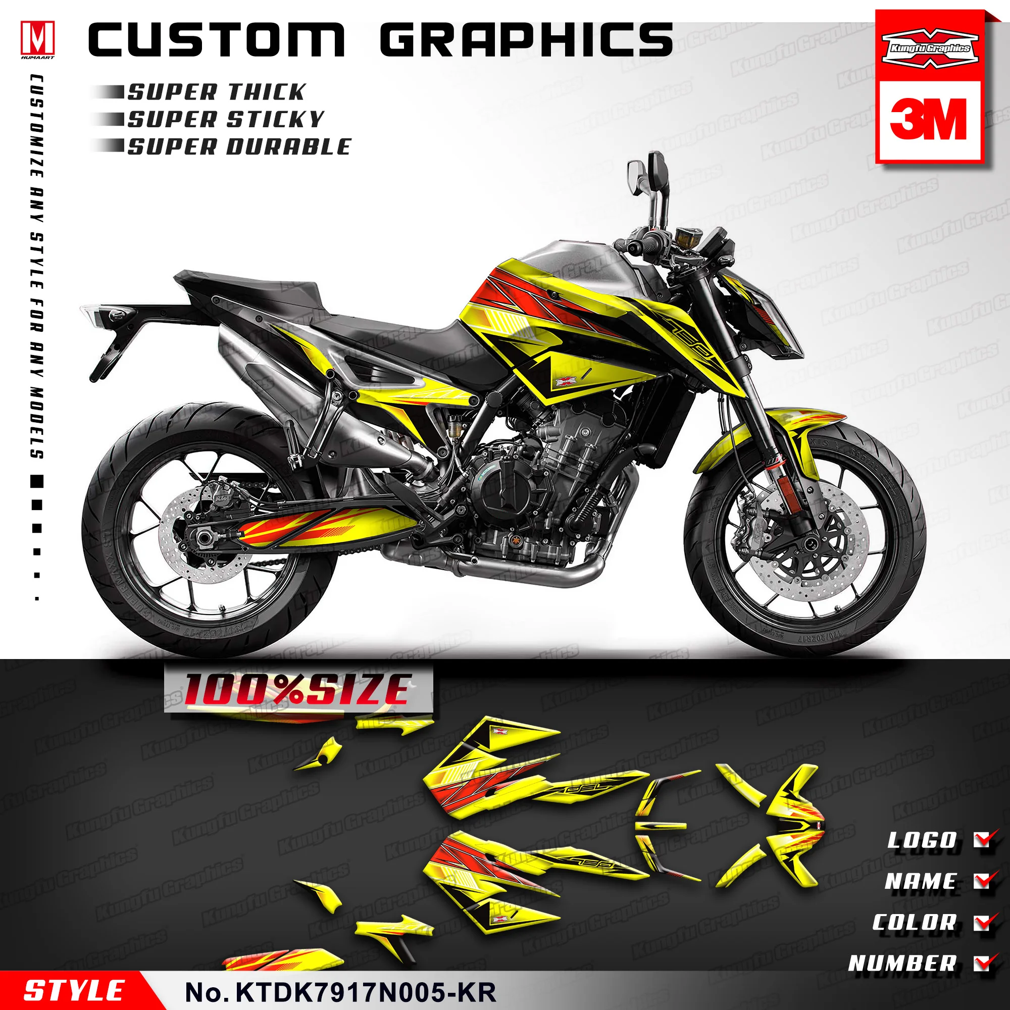 

KUNGFU GRAPHICS Motorcycle Stickers Wrap Kit for Duke 790 890 R 2017 2018 2019 2020 2021 2022 2023 Yellow, KTDK7917N005-KR