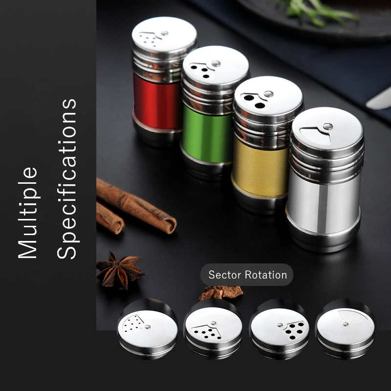 Stainless Steel Spice Jar Rotating Cover Barbecue Salt Sugar Bottle Shaker Pepper Seasoning Can Home Kitchen Cooking Gadgets