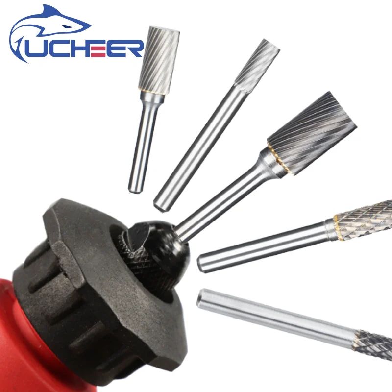 UCHEER 1pc 6mm Type A Rotary Burr Metal Grinding Carving Head  Router Bits tungsten carbide steel