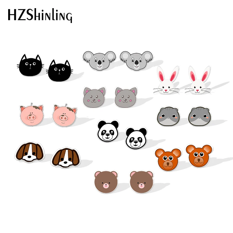 2019 New Teddy Bear Dog Rabbit Pig Face Resin Earrings Funny Animals Earring Epoxy Stud Earrings