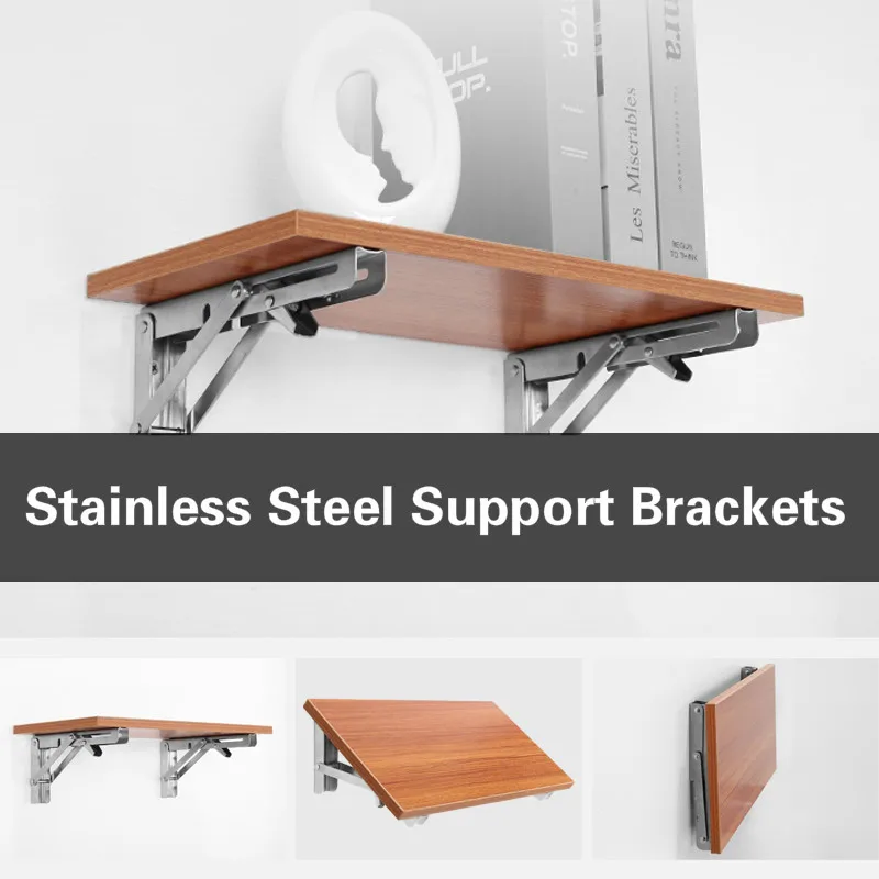 Metal Bracket 2PCS Stainless Steel Support Brackets Adjustable Wall Mounted Bench Table Shelf Brackets Foldable Triangle Bracket