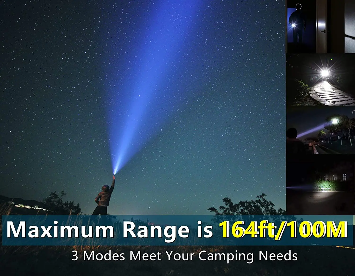 LED Camping Lantern Rechargeable, 4 in 1 Flashlight Lantern with Lights & Lanterns, Alarm Light, 4800mAh Power Bank, Waterproof