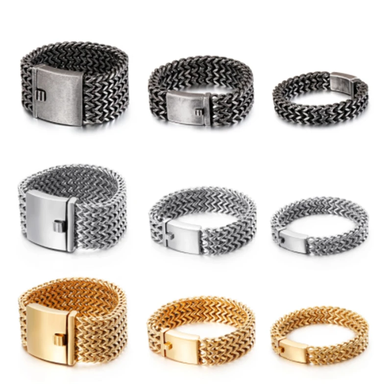 12/18/30mm Width Big Stainless Steel Mesh Bracelet Men Charm High Quality Brand Bracelet for Boyfriend Husband Father Day Gift