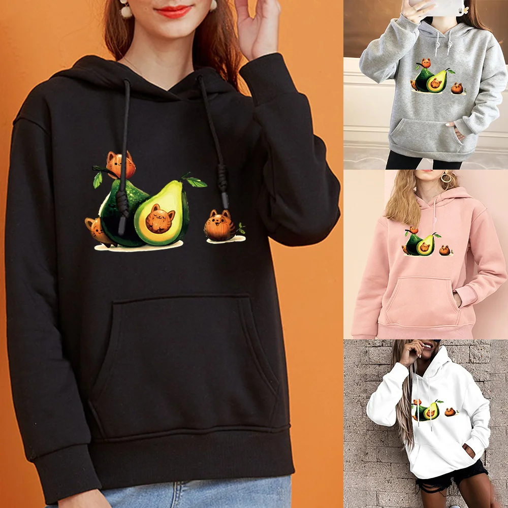 

Women's Fashion Hoodie Harajuku Long Sleeve Top Cute Funny Avocado Print Big Pocket Sports Pullover Oversized Sports Hoodies