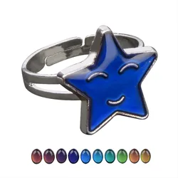 Mood Rings Cute Smile Face Pentagram Star Female Heart Emotional Temperature Discoloration Ring Opening Magic Strange Jewelry