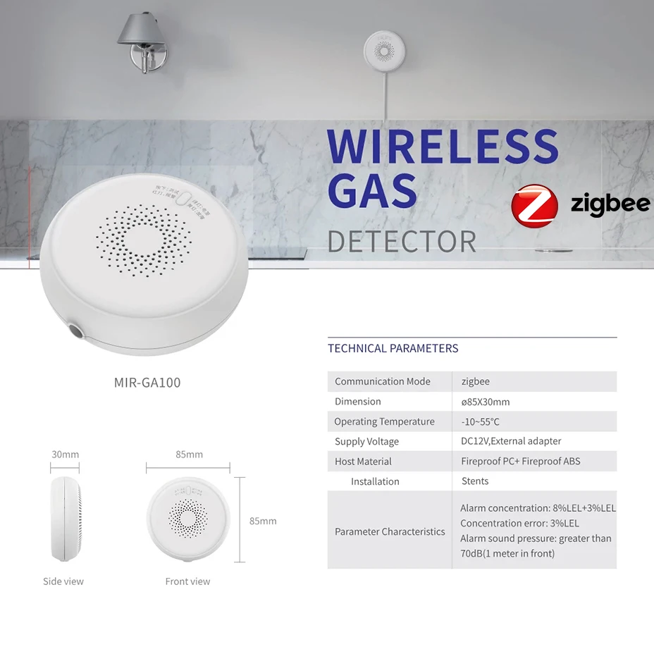 SMARSECUR Zigbee GAS Detector Alarm Detect Natural Leak Combustible Tuya Smart Life