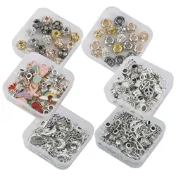 Mixed Alloy Big Hole Rhinestone Beads Sets Spacer Pendant Charms Beads For DIY Jewerly Making Accessories Bracelet Neacklace