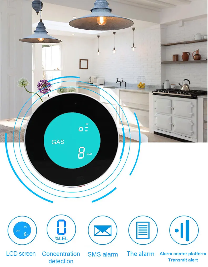 GauTone-PA210W Tuya Sensor De Gás WiFi, Detector De Vazamento De Gás Natural Combustível, Smart House Alarm Sensor para Casa