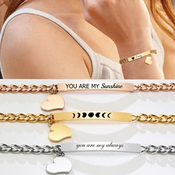 Pulsera de identificación personalizada para mujer, brazalete de corazón de acero inoxidable, grabado personalizado, regalo del Día de San Valentín