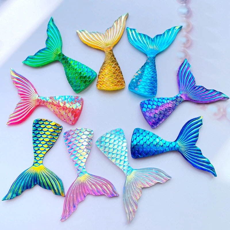 10Pcs Resin Lovely Shiny Fish Tail With Color Plating Flatback Cabochon Scrapbook Kawaii DIY Embellishments Accessories C95